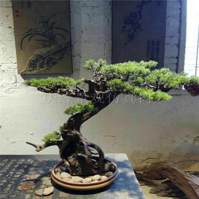 Miniature potted plants are popular indoor and outdoor artificial pine bonsai decoration, durable, anti-uv fading, bright color