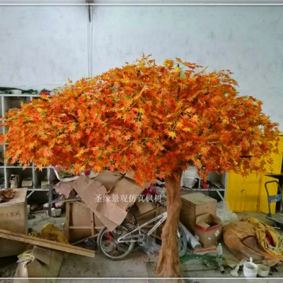 Qingyuan art Artificial maple tree with Orange Leaves