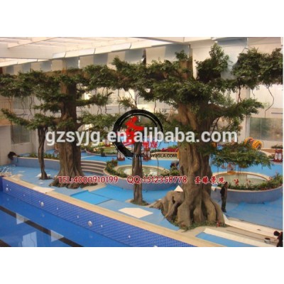 factory price make big decorative fake indoor high imitated artificial banyan/ ficus tree for Swimming pool decoration